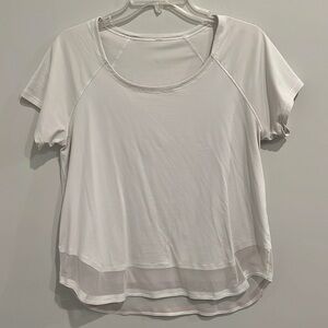Lululemon Round Neck White Tshirt with Mesh Botttom Trim